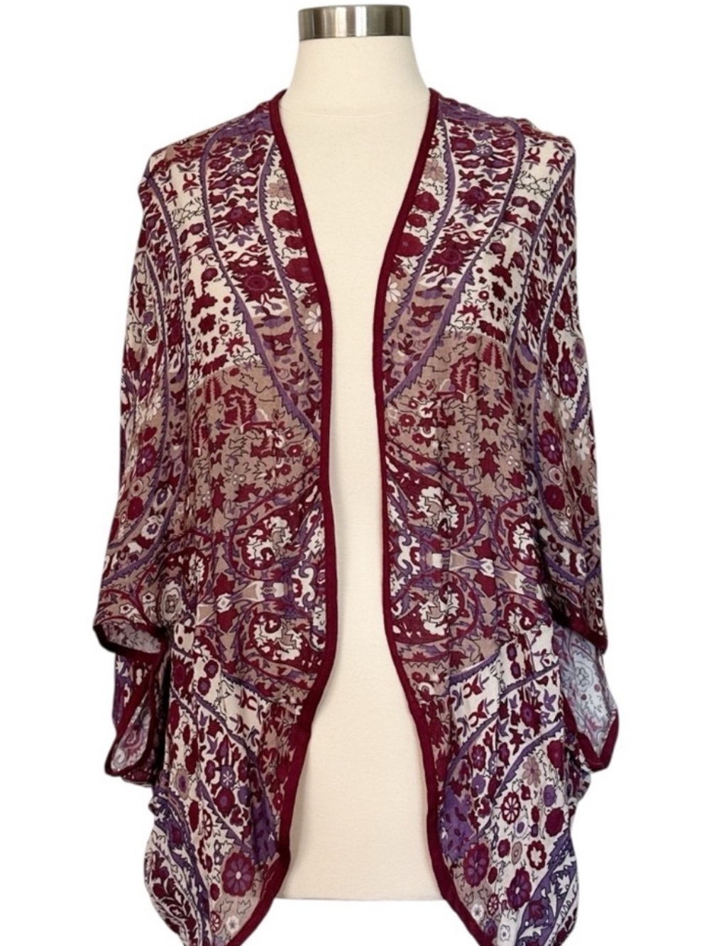 J. Jill Paisley Open-Front Shrug in Burgundy and Purple‎